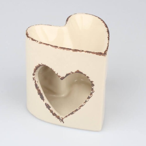 Kominek ceramiczny serce 9,5 x 11 x 9,5 cm (beżowy)