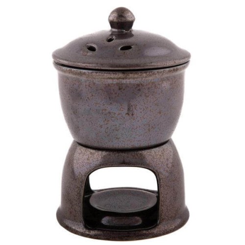 Kominek ceramiczny z pokrywą 10 x 12 x 10 cm (brązowy)