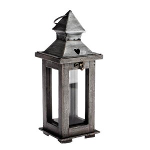 Lampion drewniany 31 x 11,5 x 11,5 cm (przecierany szary)