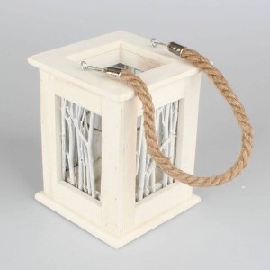 Lampion drewniany 18 x 14 x 14 cm (beżowy)