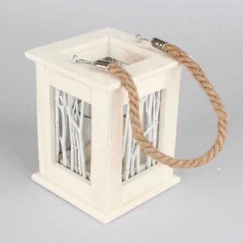 Lampion drewniany 18 x 14 x 14 cm (beżowy)