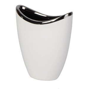 Wazon ceramiczny 13,5 x 13,5 x 16 cm (biały ze srebrnymi zdobieniami)
