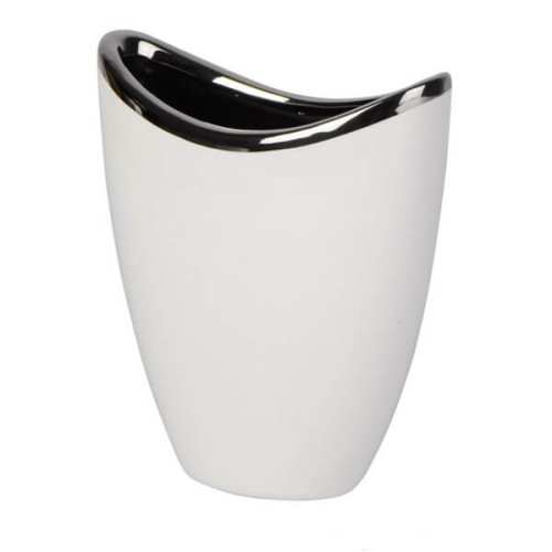 Wazon ceramiczny 13,5 x 13,5 x 16 cm (biały ze srebrnymi zdobieniami)