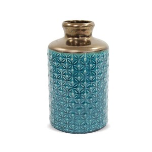 Wazon ceramiczny 22,5 x 13 x 13 cm (turkusowy ze złotymi zdobieniami)