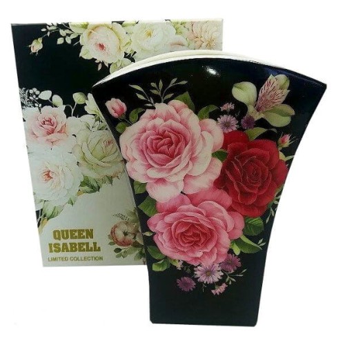 Wazon porcelanowy Róże 20 x 15 x 6,5 cm (czarny)