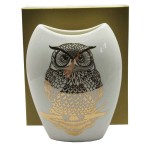Wazon porcelanowy Sowa 20 x 16 x 6 cm (biały ze złotymi zdobieniami)