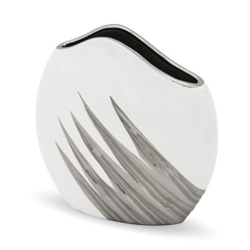 Wazon ceramiczny 20 x 19 x 4 cm (biały ze srebrnymi zdobieniami)