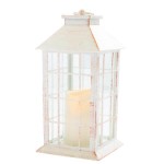 Lampion LED kratka 14 x 28 x 14 cm (biały z przetarciami)