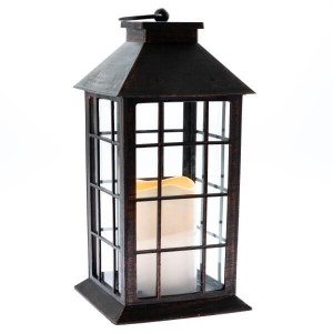 Lampion LED kratka 14 x 28 x 14 cm (brązowy z przetarciami)