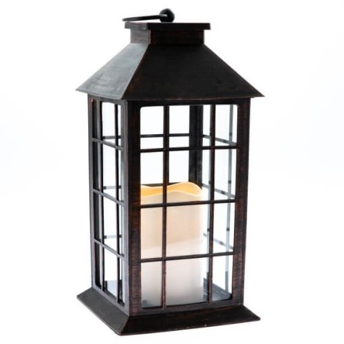 Lampion LED kratka 14 x 28 x 14 cm (brązowy z przetarciami)
