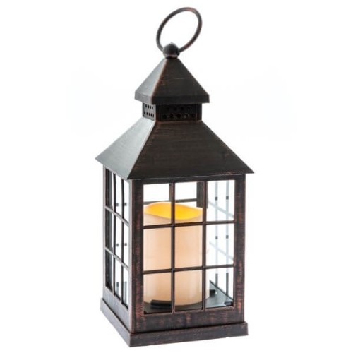 Lampion LED kratka 23,5 x 10 x 10 cm (brązowy z przetarciami)