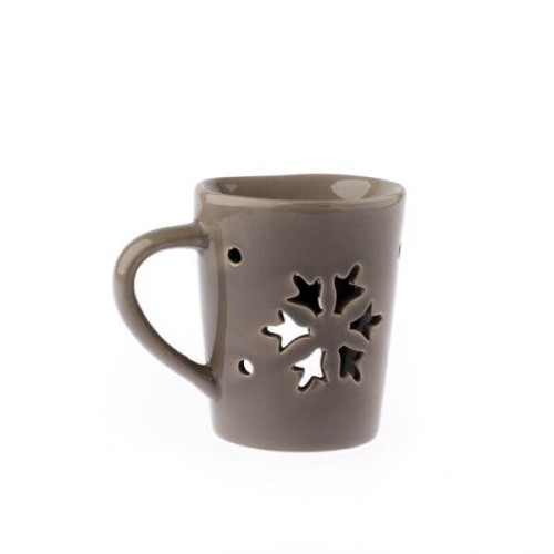 Kominek ceramiczny kubek ze śnieżynką 12,5 x 11 x 9 cm (brązowy)