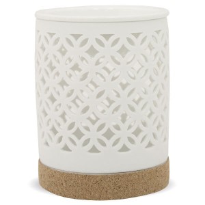 Kominek ceramiczny 12,5 x 9,5 x 9,5 cm ażurowy z korkową podstawą (biały)