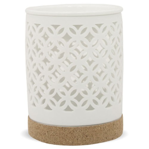 Kominek ceramiczny 12,5 x 9,5 x 9,5 cm ażurowy z korkową podstawą (biały)