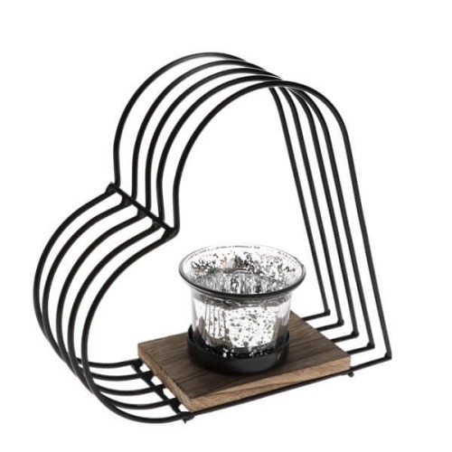 Świecznik metalowy serce 16 x 15 x 6 cm (czarny)