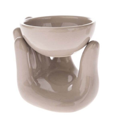 Kominek ceramiczny dłoń 10 x 12,5 x 10 cm (beżowy)