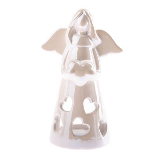 Świecznik ceramiczny anioł 10,6 x 17,5 x 7,9 cm (biały)
