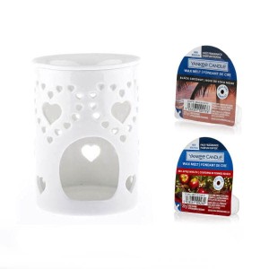 Kominek porcelanowy serca + 2 woski Yankee Candle