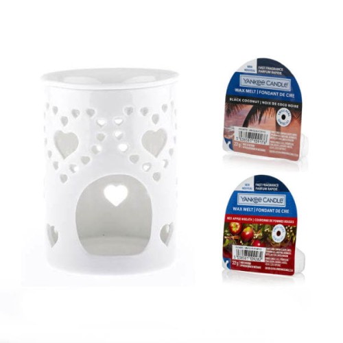 Kominek porcelanowy serca + 2 woski Yankee Candle