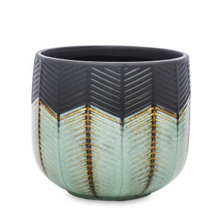 Osłonka ceramiczna 13,5 x 14x 14 cm (jasno-niebieska z czarnymi zdobieniami)