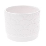 Osłonka ceramiczna 10 x 12 x 12 cm (biała, motyw roślinny)