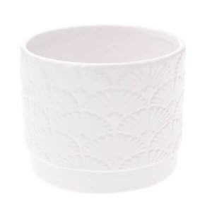 Osłonka ceramiczna 10 x 12 x 12 cm (biała, motyw roślinny)