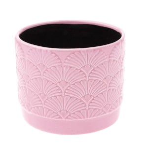 Osłonka ceramiczna 10 x 12 x 12 cm (różowa, motyw roślinny)