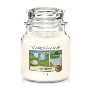 Świeca Yankee Candle Clean Cotton, średni słoik (411g)