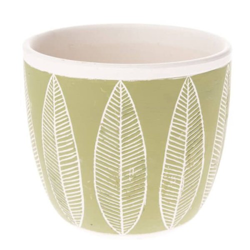 Osłonka ceramiczna 15 x 17 x 17 cm (zielona, motyw roślinny)
