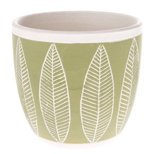 Osłonka ceramiczna 12,5 x 13,5 x 13,5 cm (zielona, motyw roślinny)