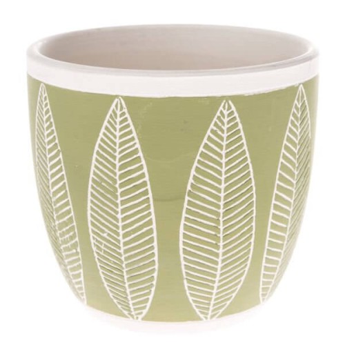 Osłonka ceramiczna 12,5 x 13,5 x 13,5 cm (zielona, motyw roślinny)